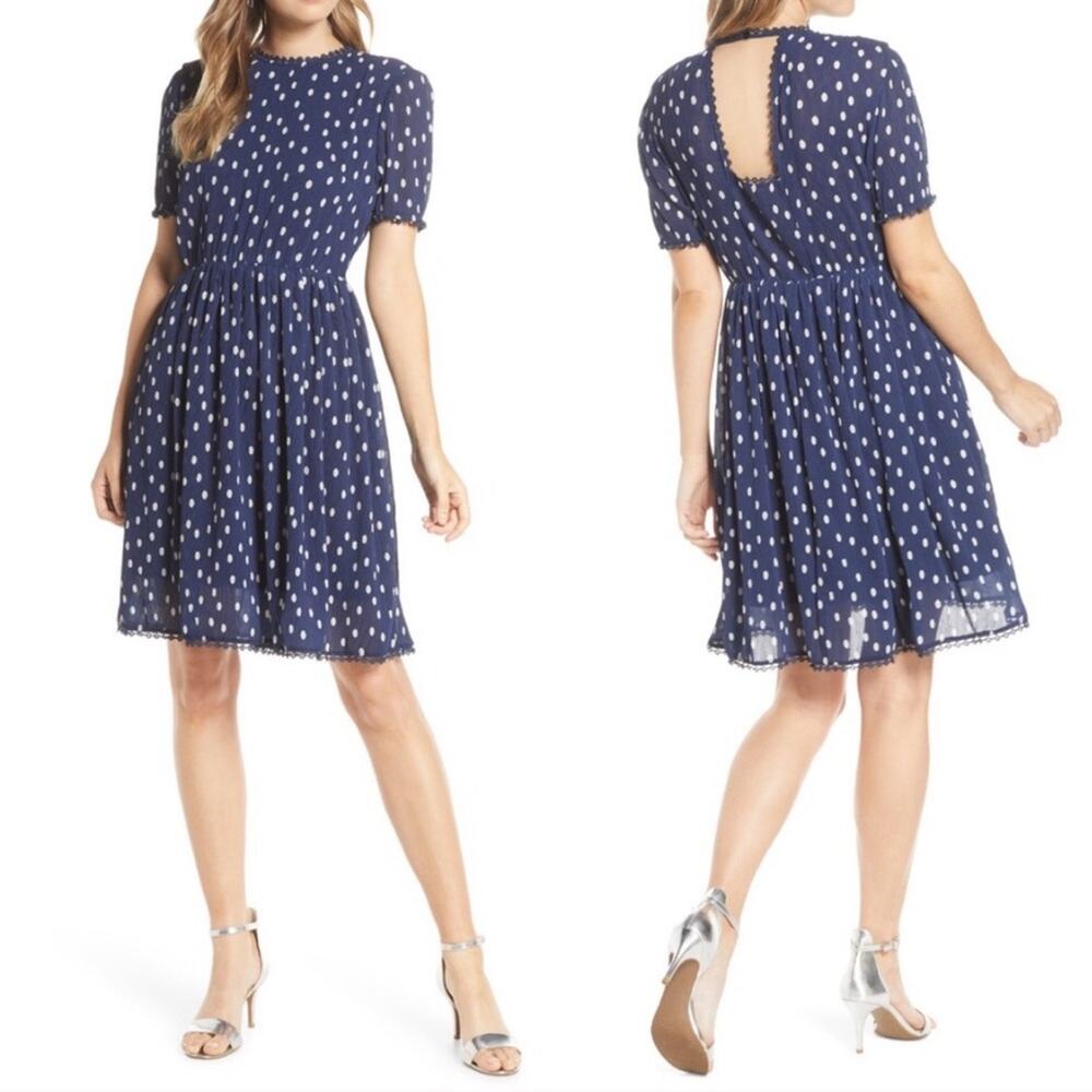 1901 Mod Polka Dot Dress Pleated Short Sleeve Retro Pin-up Vintage Style Small